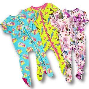 Posh Peanut + Kickee Baby Girl Bamboo Footie Footed Sleeper Bundle Lot 0-3 + 3-6